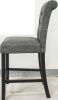 Charcoal Fabric Set of 2pc Counter Height Dining Chairs Contemporary Plush Cushion High Chairs Nailheads Trim Tufted Back Chair Kitchen Dining Room