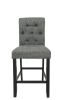 Charcoal Fabric Set of 2pc Counter Height Dining Chairs Contemporary Plush Cushion High Chairs Nailheads Trim Tufted Back Chair Kitchen Dining Room